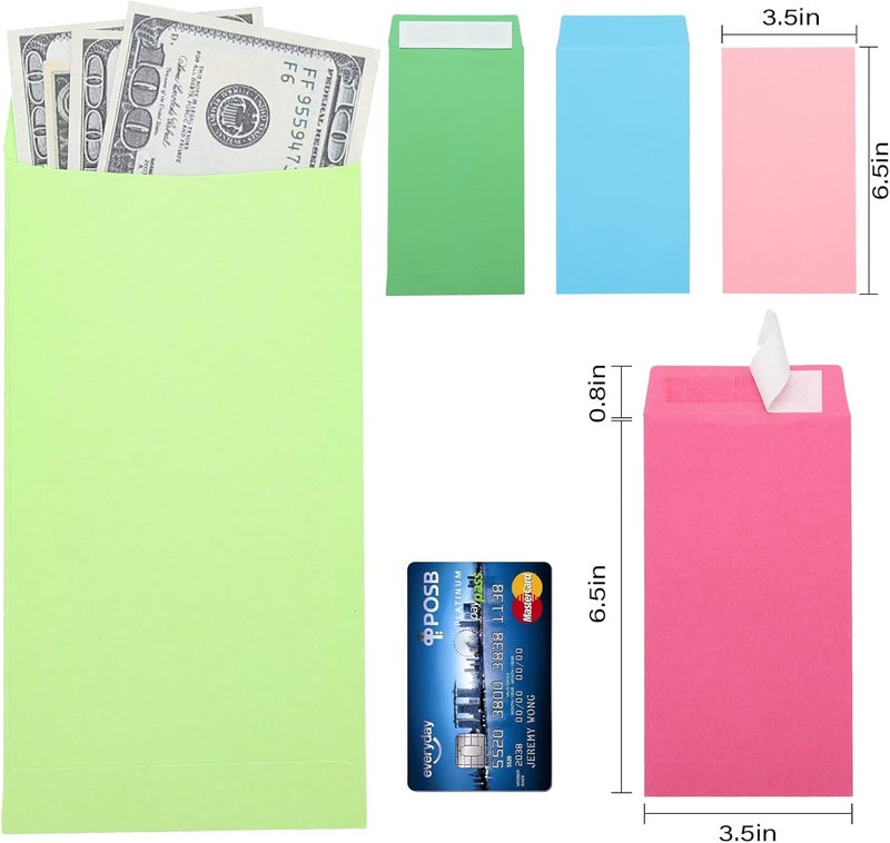 Keketer 100 Pack Cash Envelopes Self adhesive 6.7x3.5 Inch, Fit for Envelope Money Saving Challenge, 10 Colors 120 GSM Thick Money Envelopes for Cash, Budgeting, Tips, Check, Coin & Tickets - Image 2
